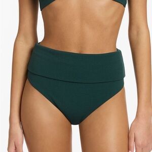 NWOT JETS ISLA RIB FOLD DOWN HIGH WAISTED BIKINI BOTTOM - FOREST Swim Sz 12